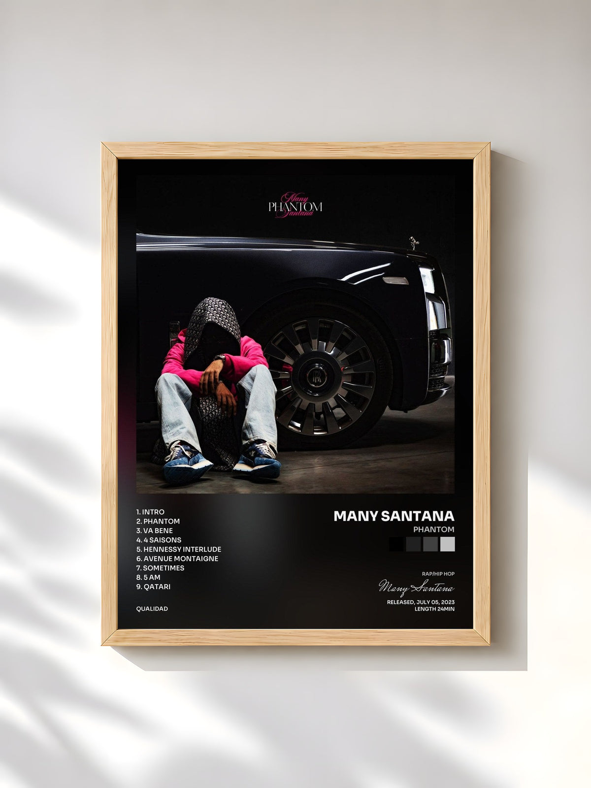 #bois Tableau de l'album PHANTOM de Many Santana, cadre en bois brut, imprimé et encadré en France