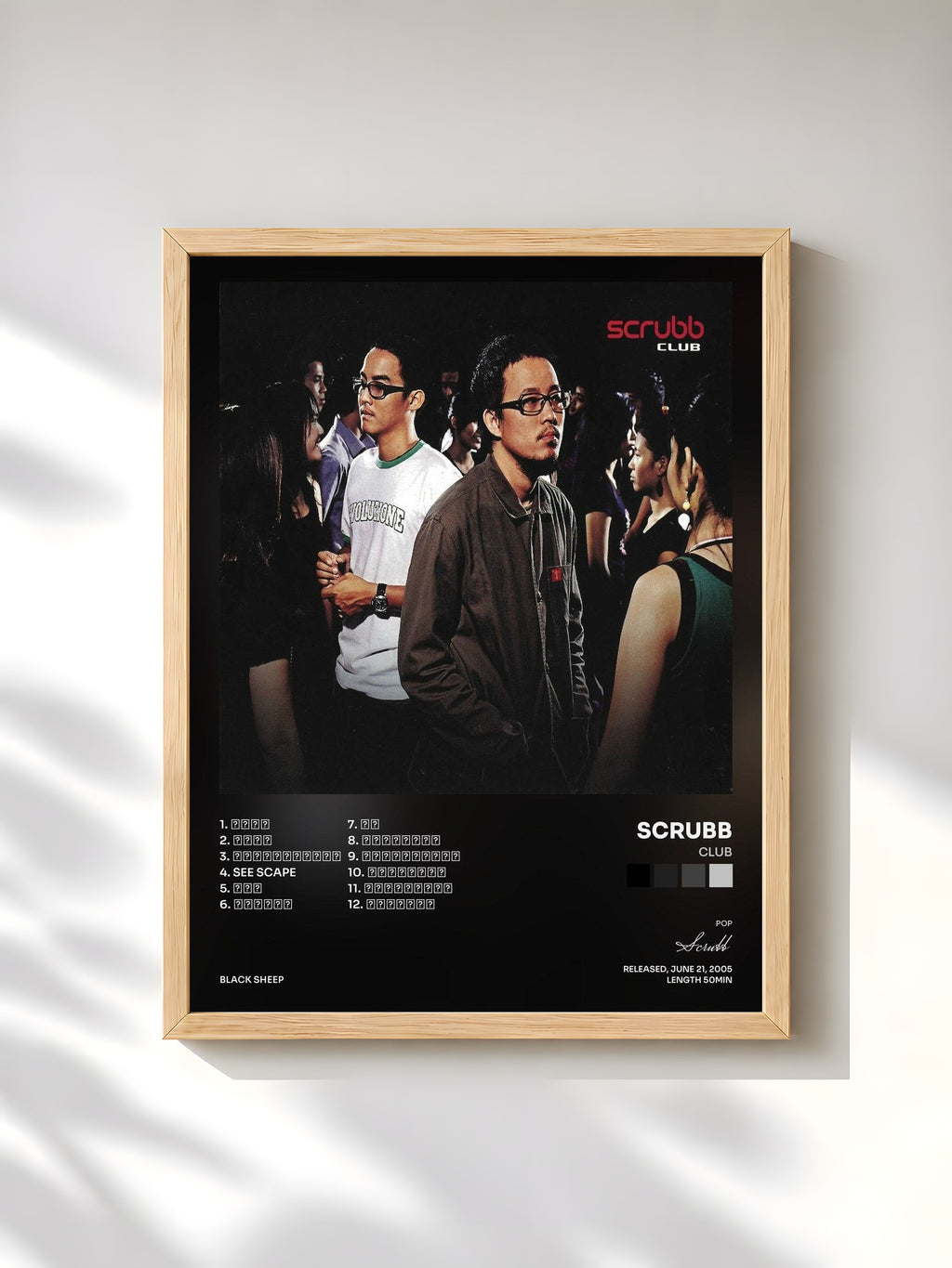 #bois Tableau de l'album Club de Scrubb, cadre en bois brut, imprimé et encadré en France