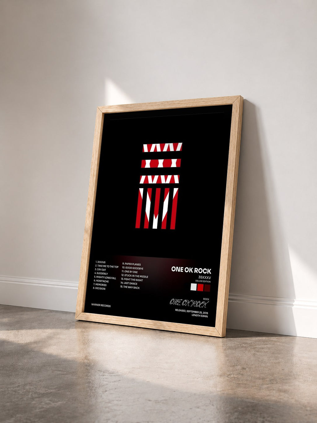 #bois Tableau de l'album 35xxxv (Deluxe Edition) de ONE OK ROCK vu de trois quarts, cadre en bois brut