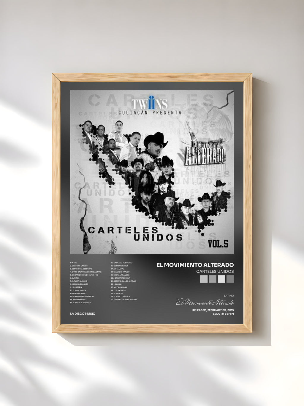 #bois Tableau de l'album Carteles Unidos de El Movimiento Alterado, cadre en bois brut, imprimé et encadré en France