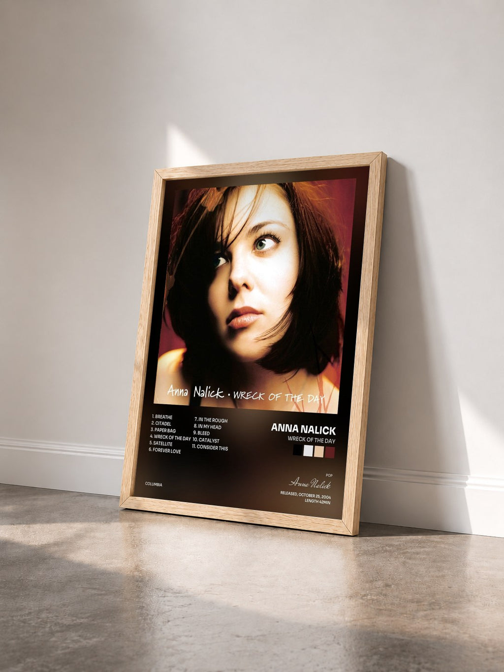 #bois Tableau de l'album Wreck of the Day de Anna Nalick vu de trois quarts, cadre en bois brut