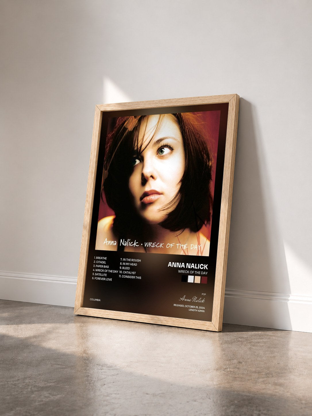#bois Tableau de l'album Wreck of the Day de Anna Nalick vu de trois quarts, cadre en bois brut