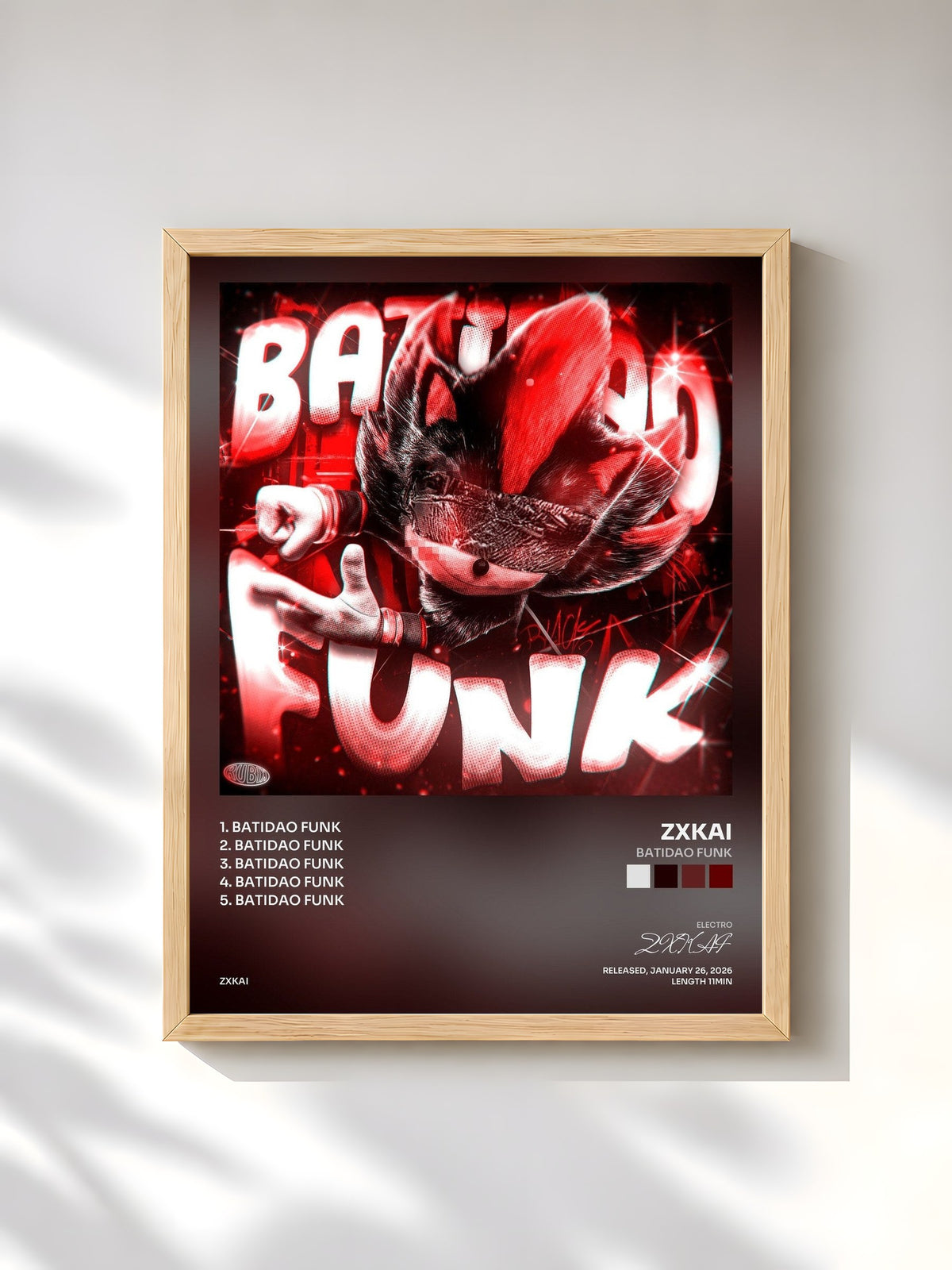 #bois Tableau de l'album BATIDAO FUNK de ZXKAI, cadre en bois brut, imprimé et encadré en France