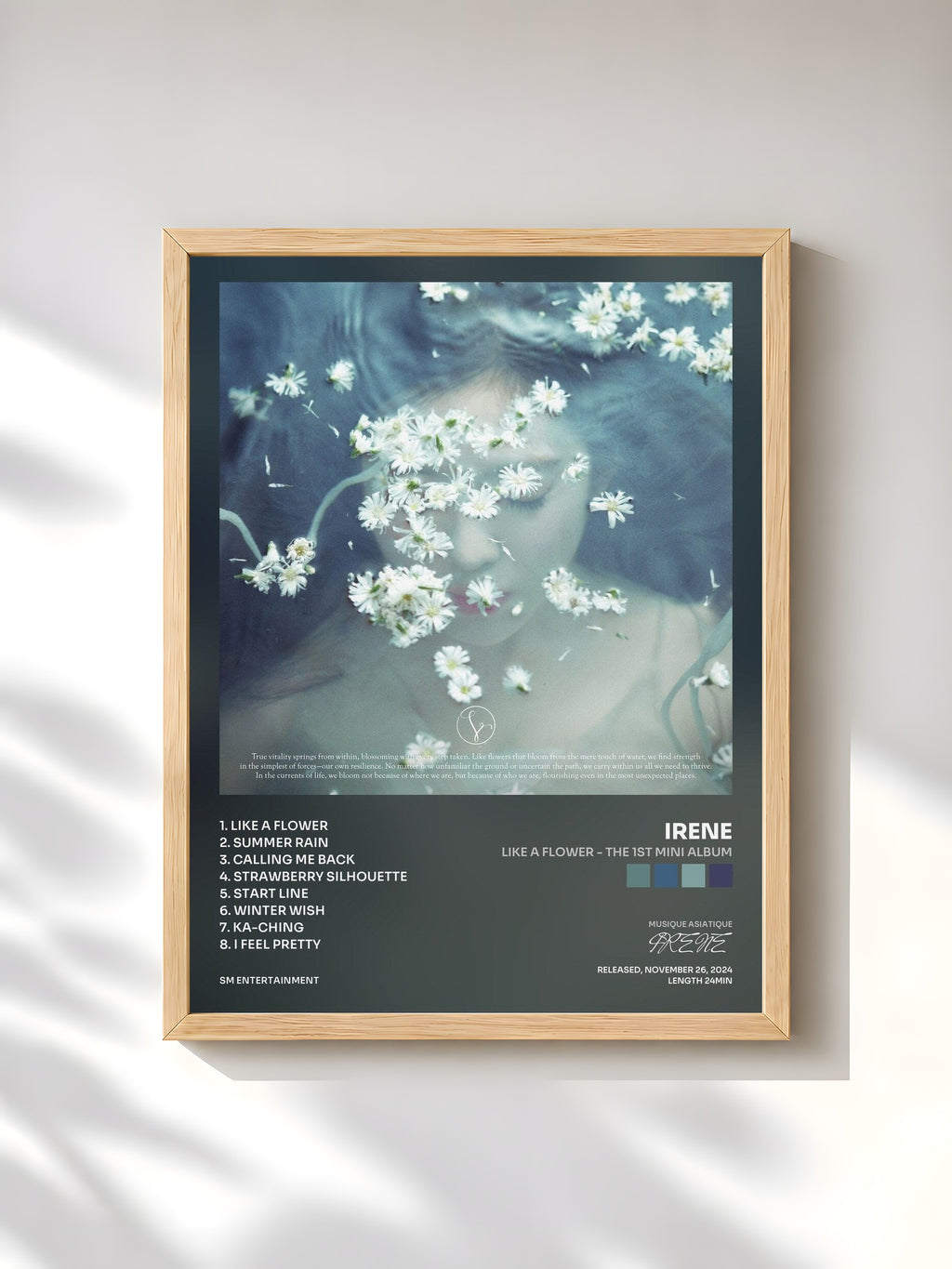 #bois Tableau de l'album Like A Flower - The 1st Mini Album de IRENE, cadre en bois brut, imprimé et encadré en France