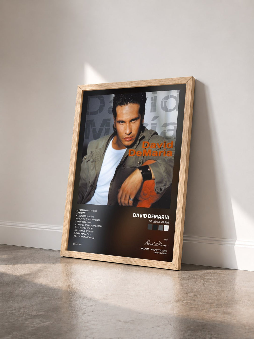 #bois Tableau de l'album David DeMaria de David deMaria vu de trois quarts, cadre en bois brut