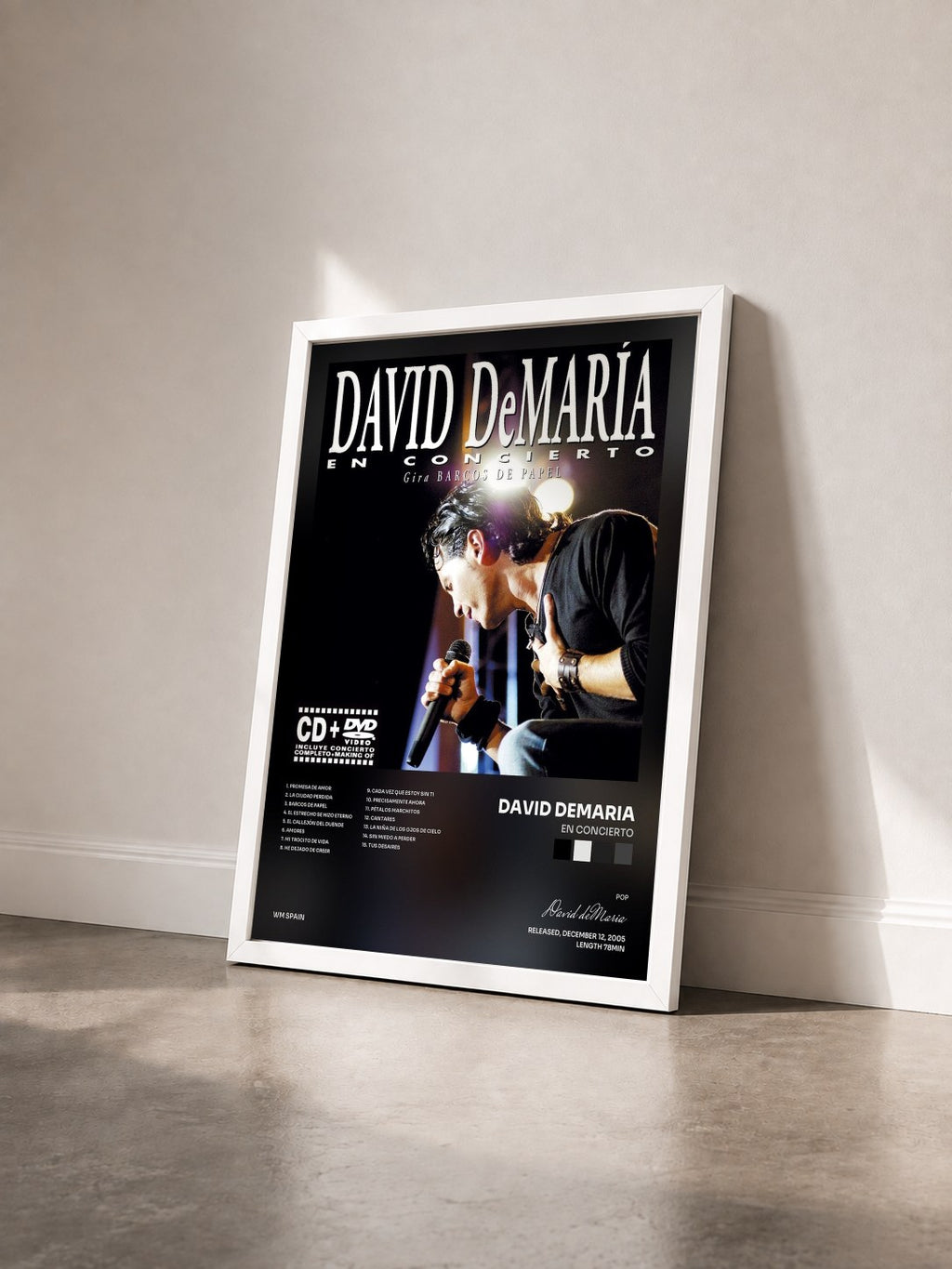 #blanc Tableau de l'album En concierto de David deMaria vu de trois quarts, cadre blanc