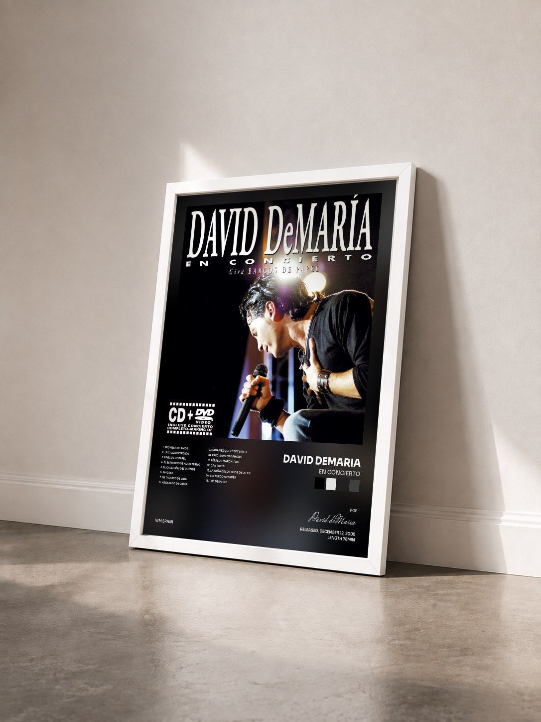 #blanc Tableau de l'album En concierto de David deMaria vu de trois quarts, cadre blanc