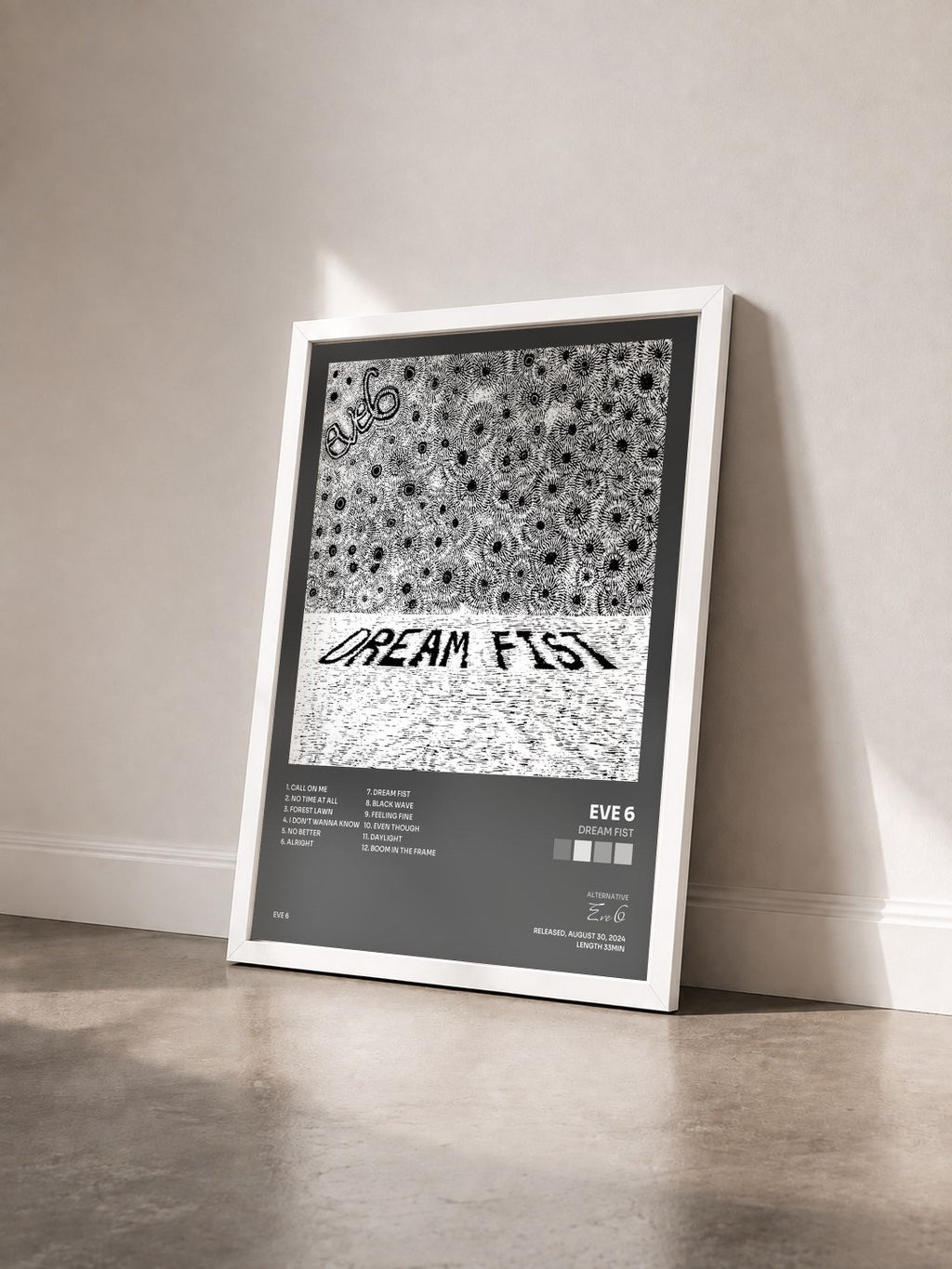 #blanc Tableau de l'album Dream Fist de Eve 6 vu de trois quarts, cadre blanc