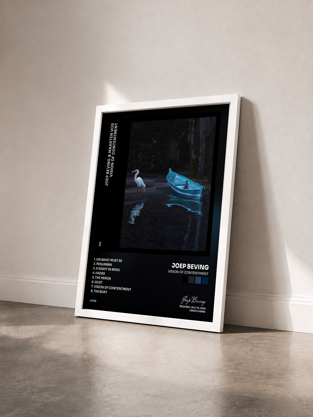 #blanc Tableau de l'album vision of contentment de Joep Beving vu de trois quarts, cadre blanc