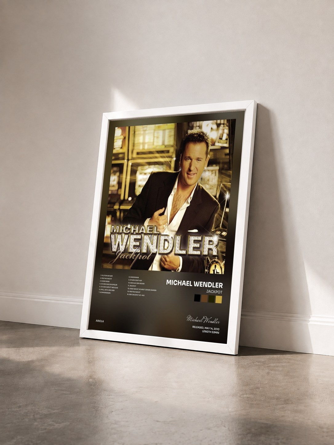 #blanc Tableau de l'album Jackpot de Michael Wendler vu de trois quarts, cadre blanc