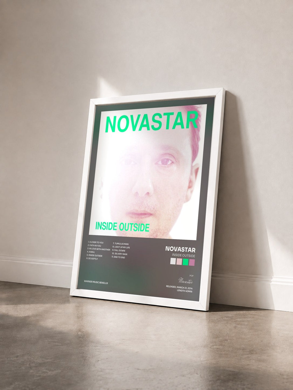 #blanc Tableau de l'album Inside Outside de Novastar vu de trois quarts, cadre blanc