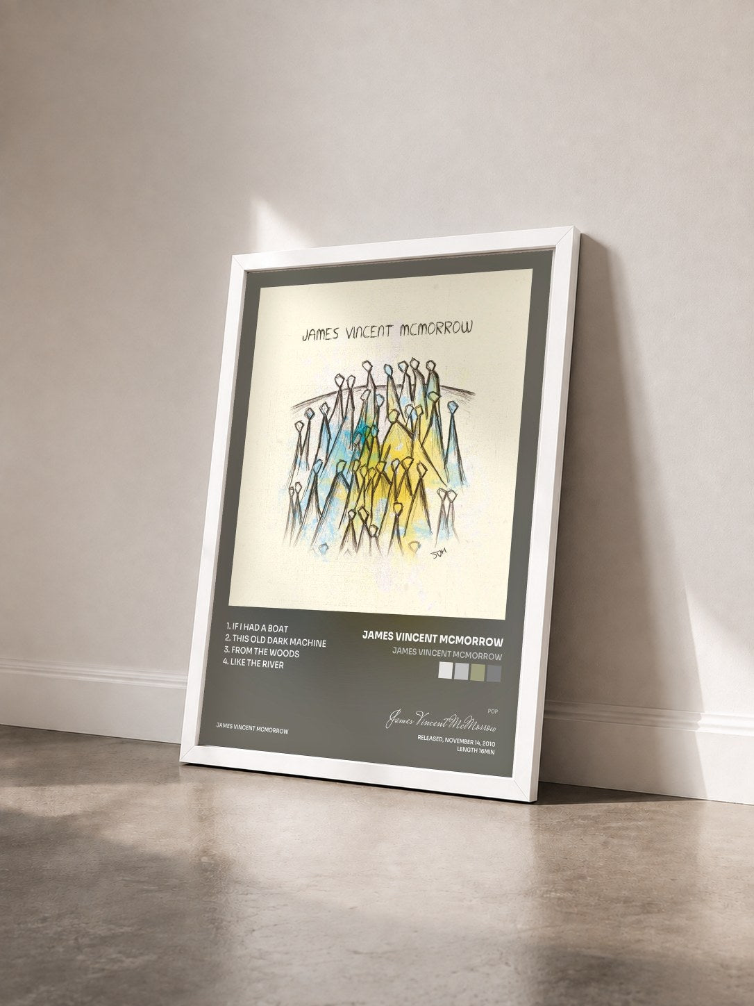 #blanc Tableau de l'album James Vincent McMorrow de James Vincent McMorrow vu de trois quarts, cadre blanc