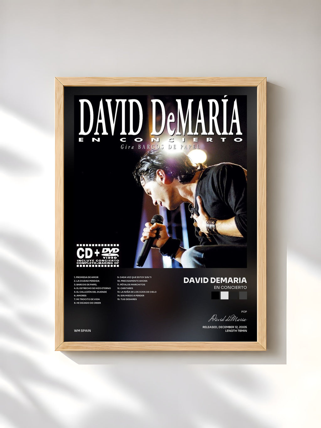 #bois Tableau de l'album En concierto de David deMaria, cadre en bois brut, imprimé et encadré en France