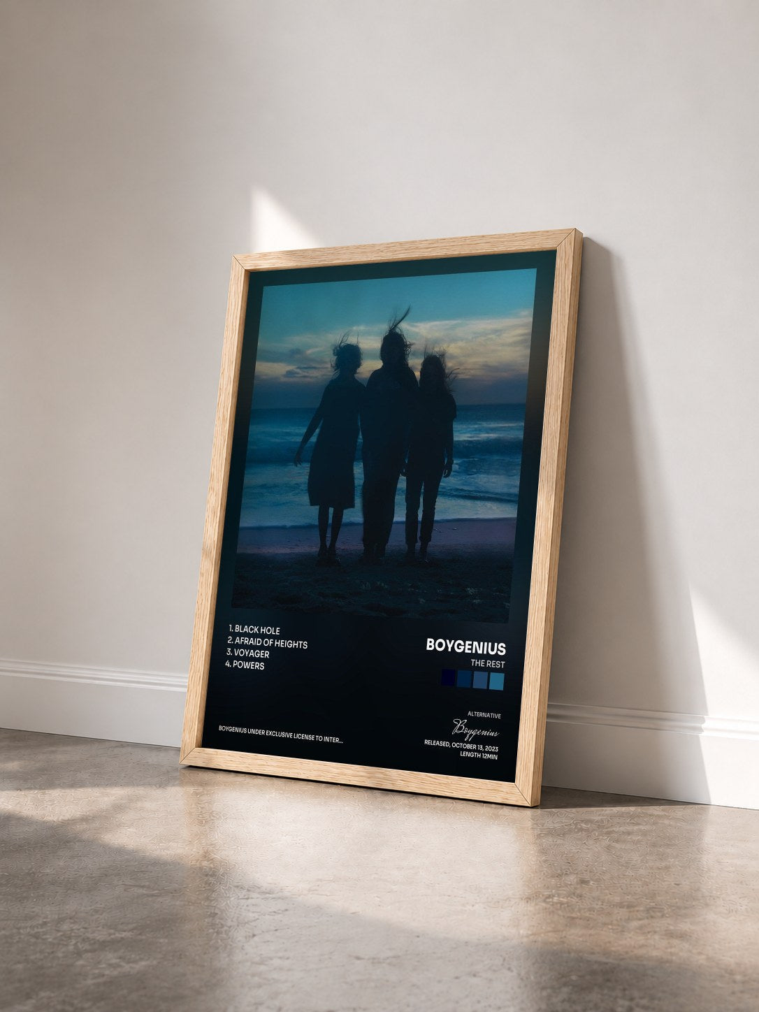 #bois Tableau de l'album the rest de Boygenius vu de trois quarts, cadre en bois brut