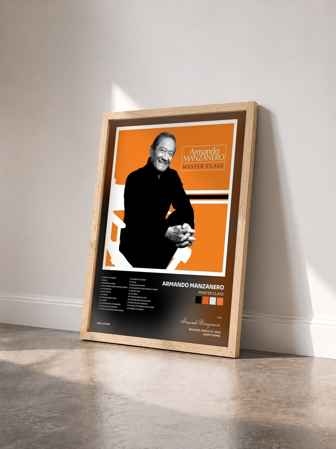 #bois Tableau de l'album Master Class de Armando Manzanero vu de trois quarts, cadre en bois brut