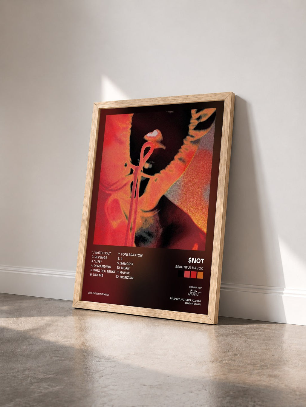 #bois Tableau de l'album Beautiful Havoc de $Not vu de trois quarts, cadre en bois brut