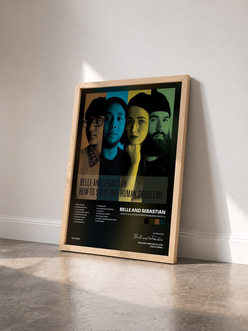 #bois Tableau de l'album How To Solve Our Human Problems Parts 1-3 de Belle and Sebastian vu de trois quarts, cadre en bois brut