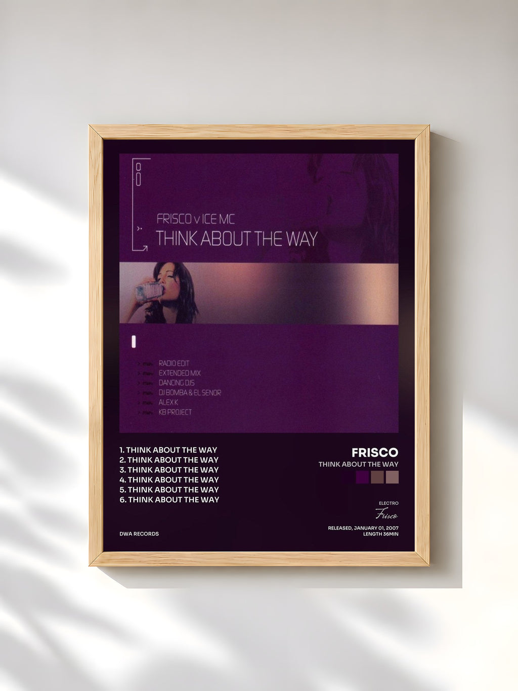 #bois Tableau de l'album Think About the Way de Frisco, cadre en bois brut, imprimé et encadré en France