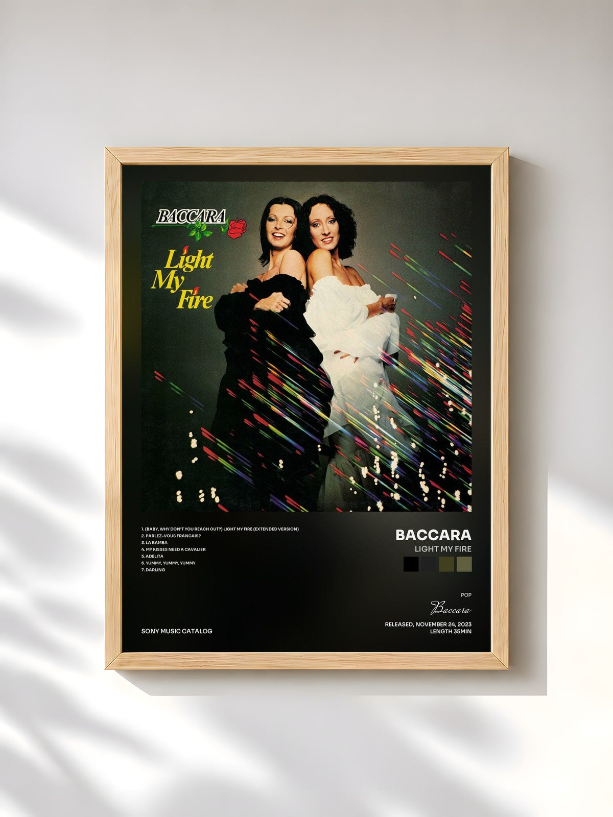 #bois Tableau de l'album Light My Fire de Baccara, cadre en bois brut, imprimé et encadré en France