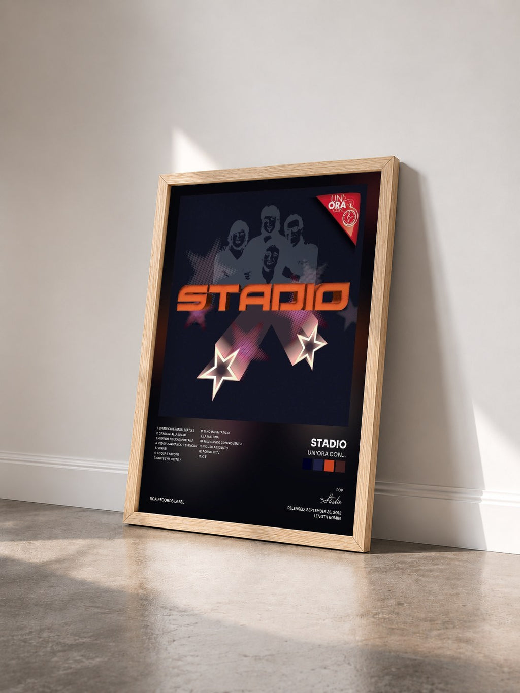 #bois Tableau de l'album Un'ora con... de Stadio vu de trois quarts, cadre en bois brut