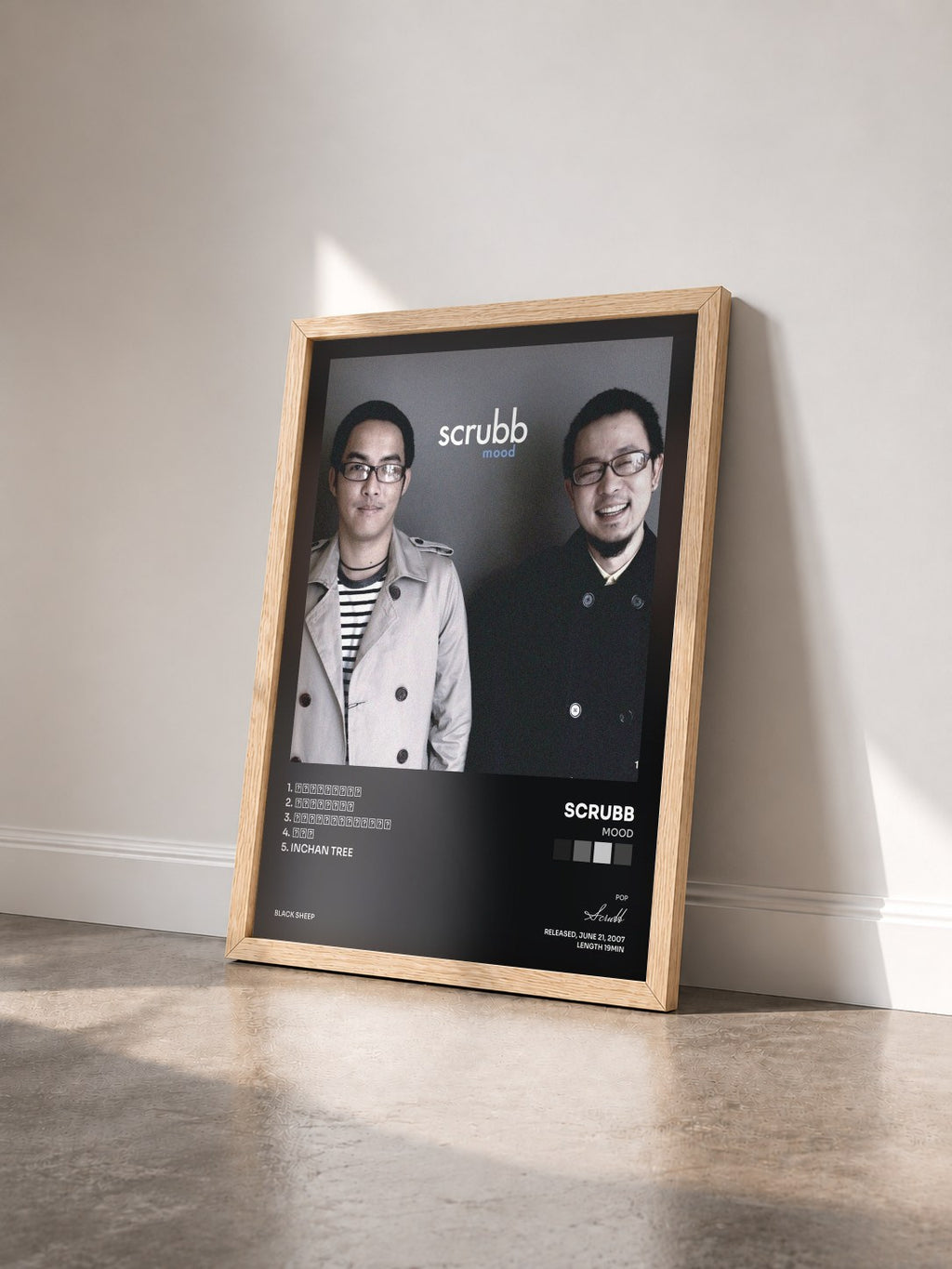 #bois Tableau de l'album Mood de Scrubb vu de trois quarts, cadre en bois brut