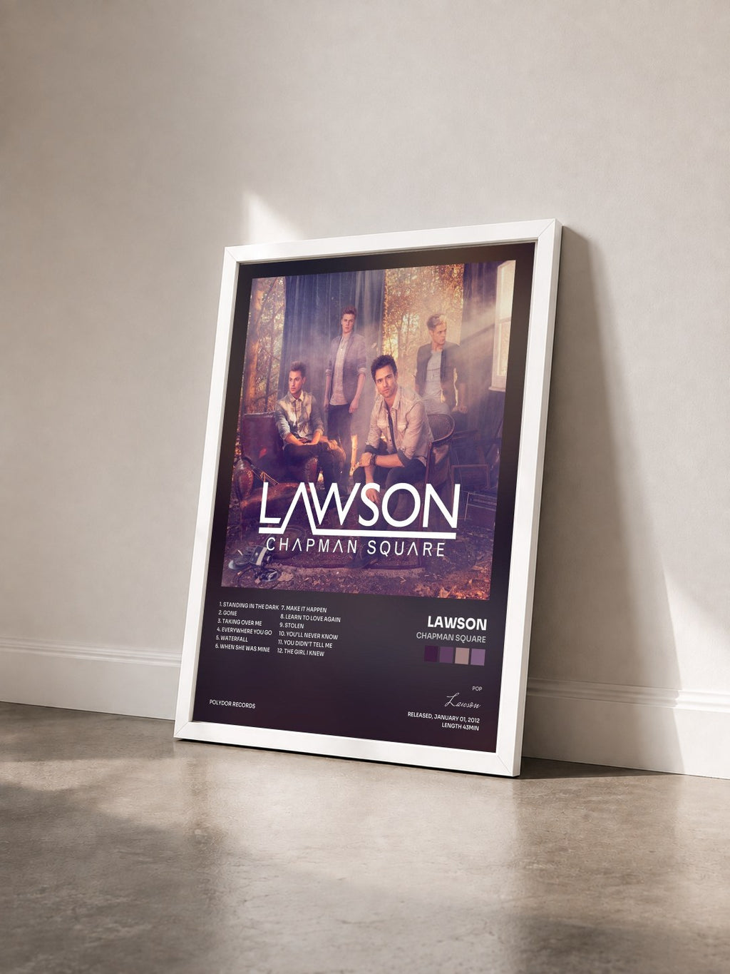 #blanc Tableau de l'album Chapman Square de Lawson vu de trois quarts, cadre blanc