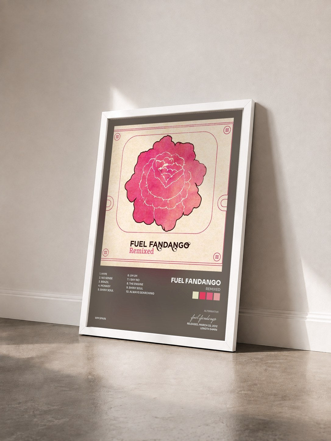 #blanc Tableau de l'album Remixed de fuel fandango vu de trois quarts, cadre blanc