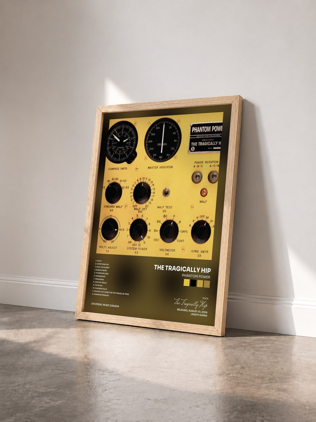 #bois Tableau de l'album Phantom Power de The Tragically Hip vu de trois quarts, cadre en bois brut