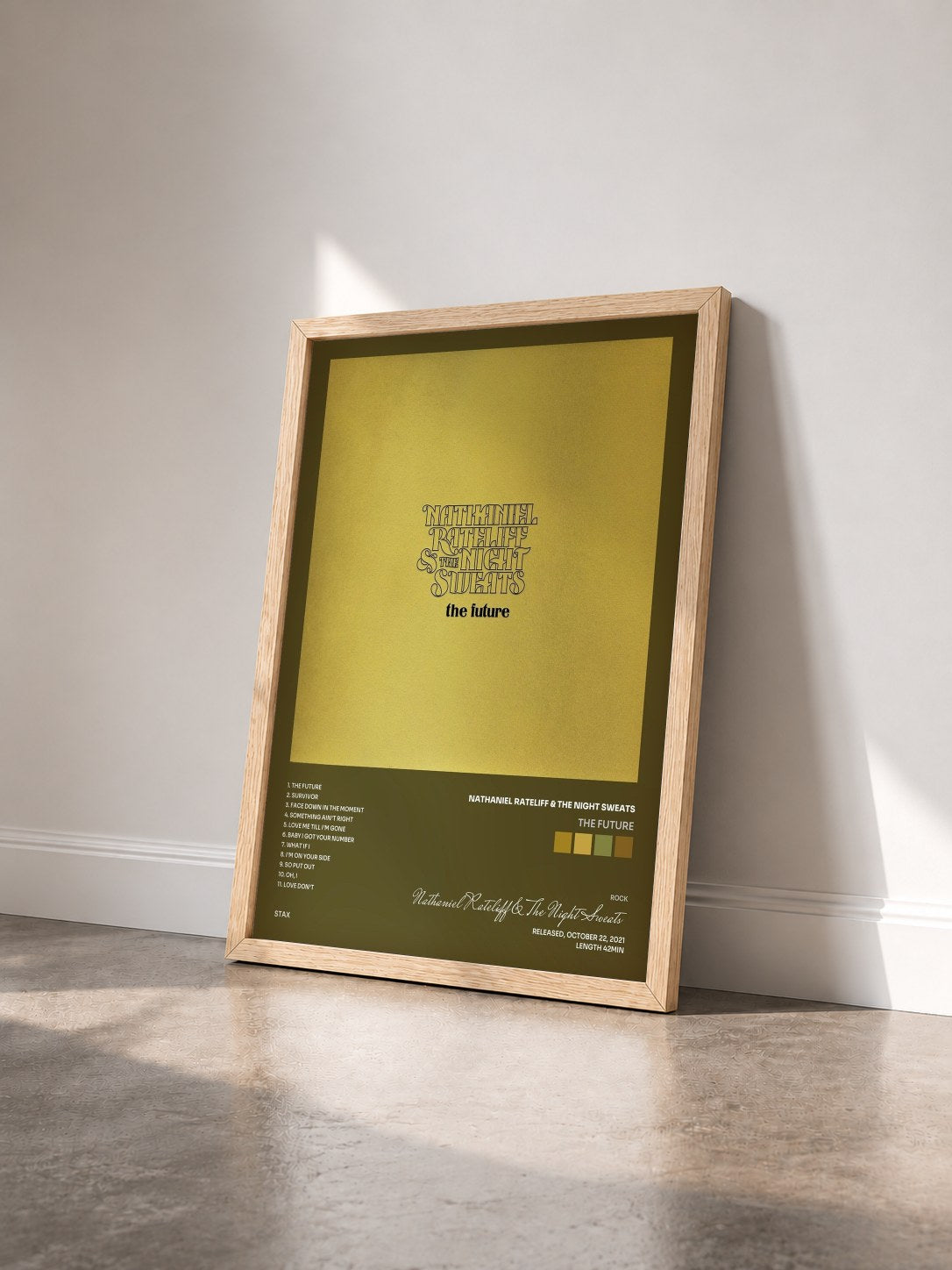 #bois Tableau de l'album The Future de Nathaniel Rateliff & The Night Sweats vu de trois quarts, cadre en bois brut