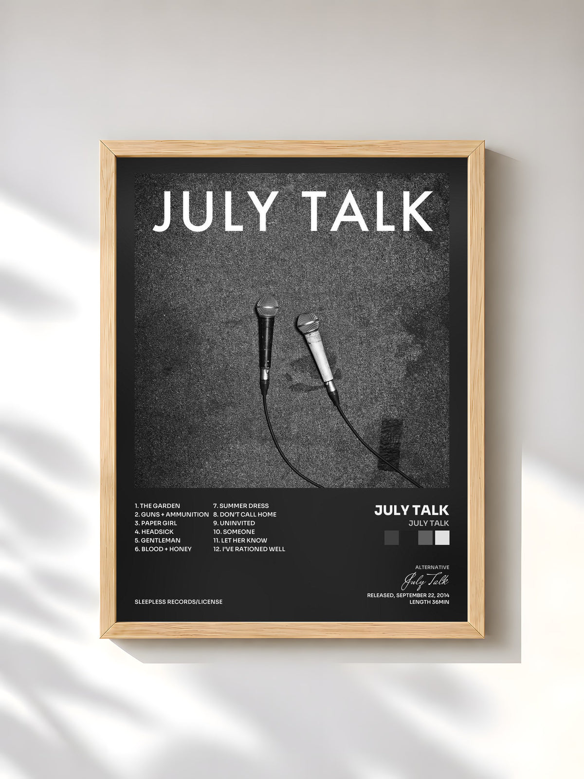 #bois Tableau de l'album July Talk de July Talk, cadre en bois brut, imprimé et encadré en France