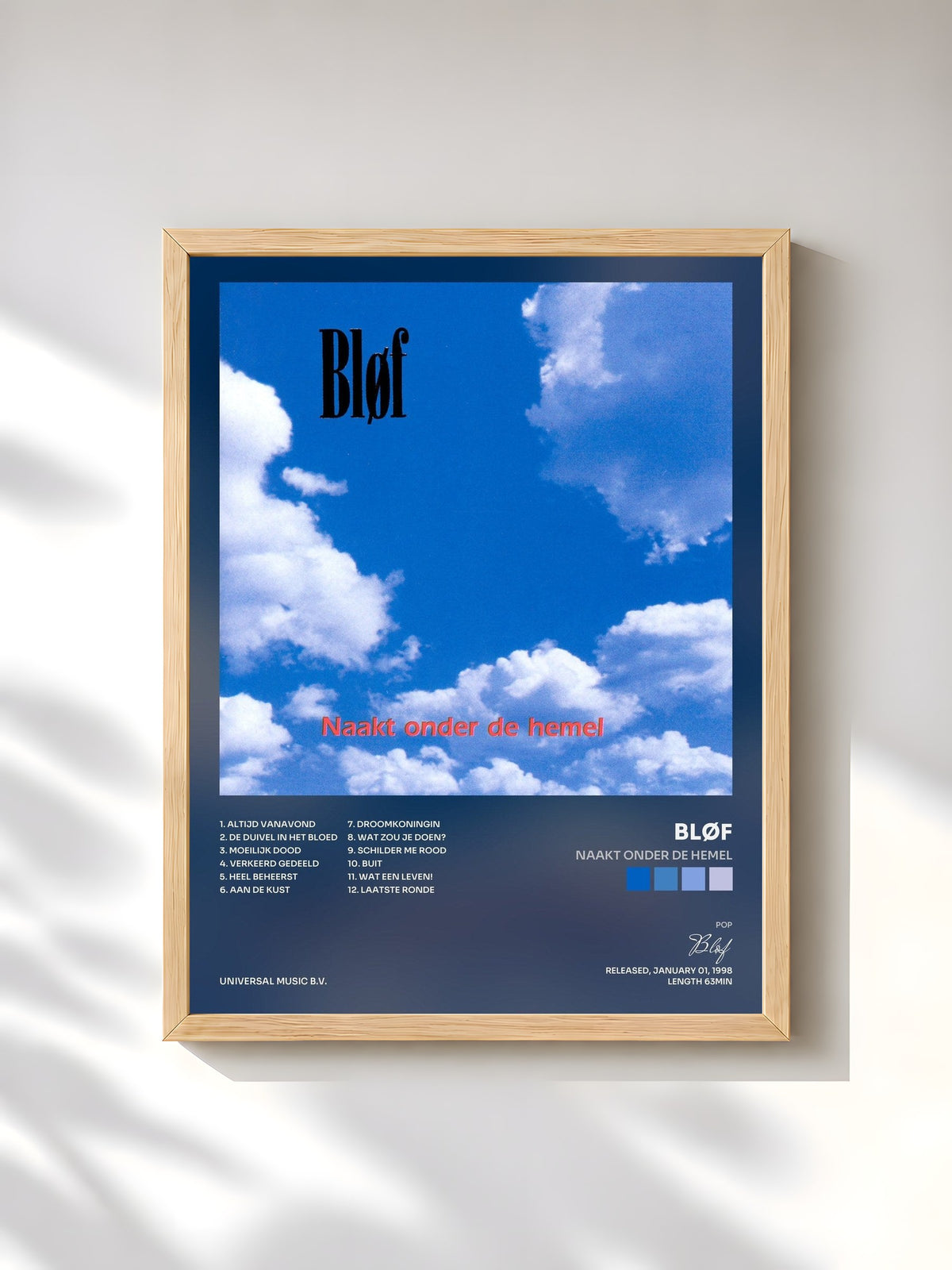 #bois Tableau de l'album Naakt Onder De Hemel de Bløf, cadre en bois brut, imprimé et encadré en France