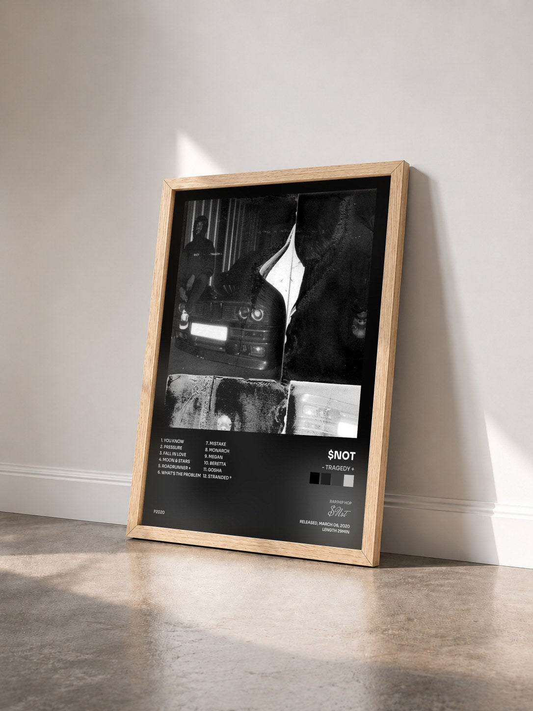 #bois Tableau de l'album - TRAGEDY + de $Not vu de trois quarts, cadre en bois brut