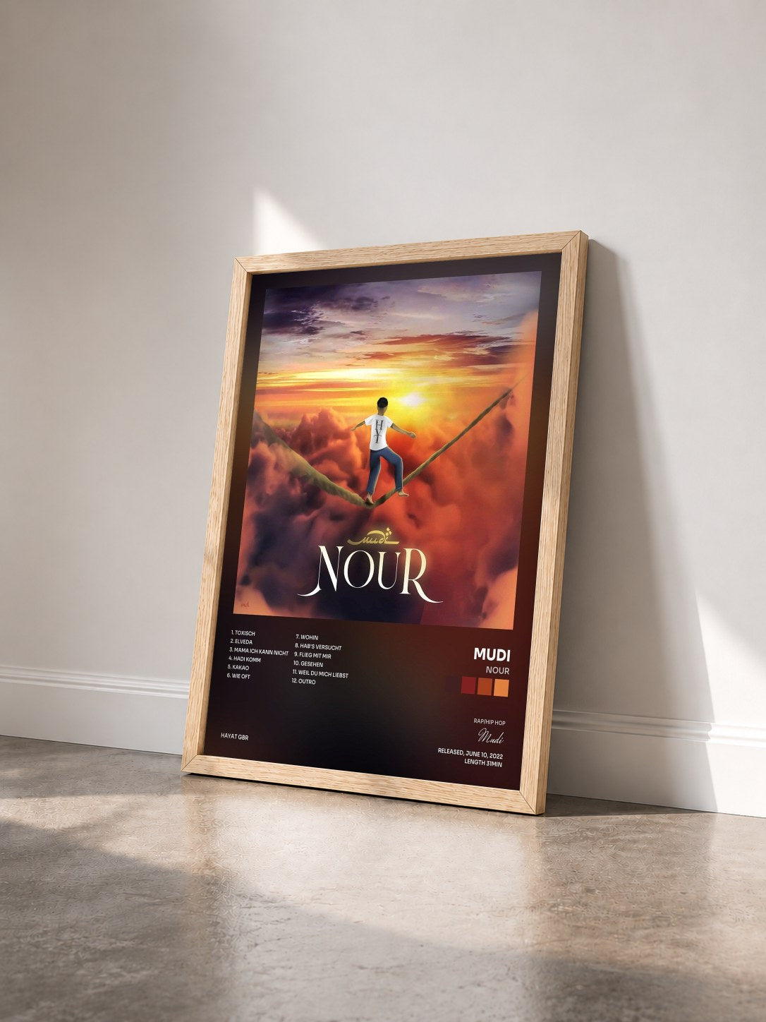#bois Tableau de l'album Nour de Mudi vu de trois quarts, cadre en bois brut
