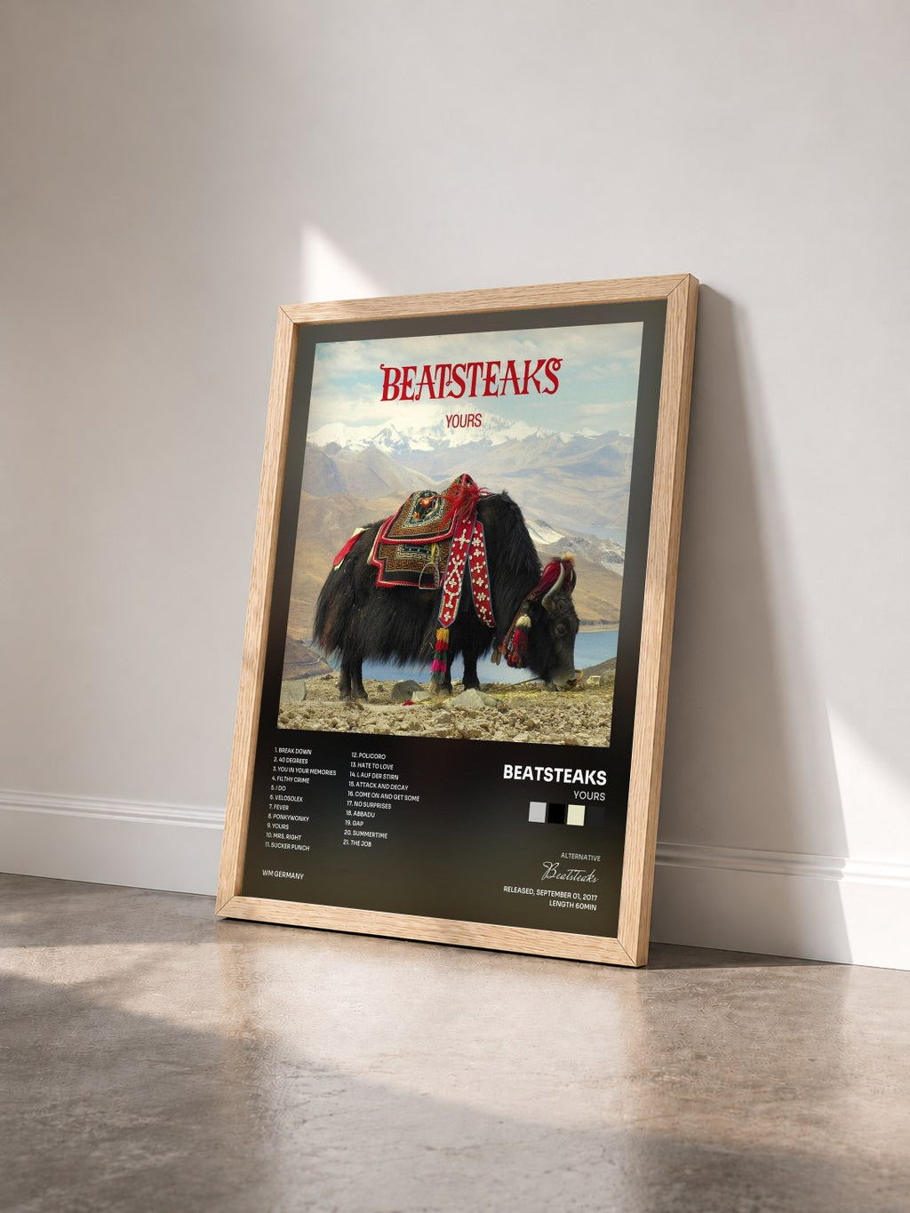 #bois Tableau de l'album Yours de Beatsteaks vu de trois quarts, cadre en bois brut