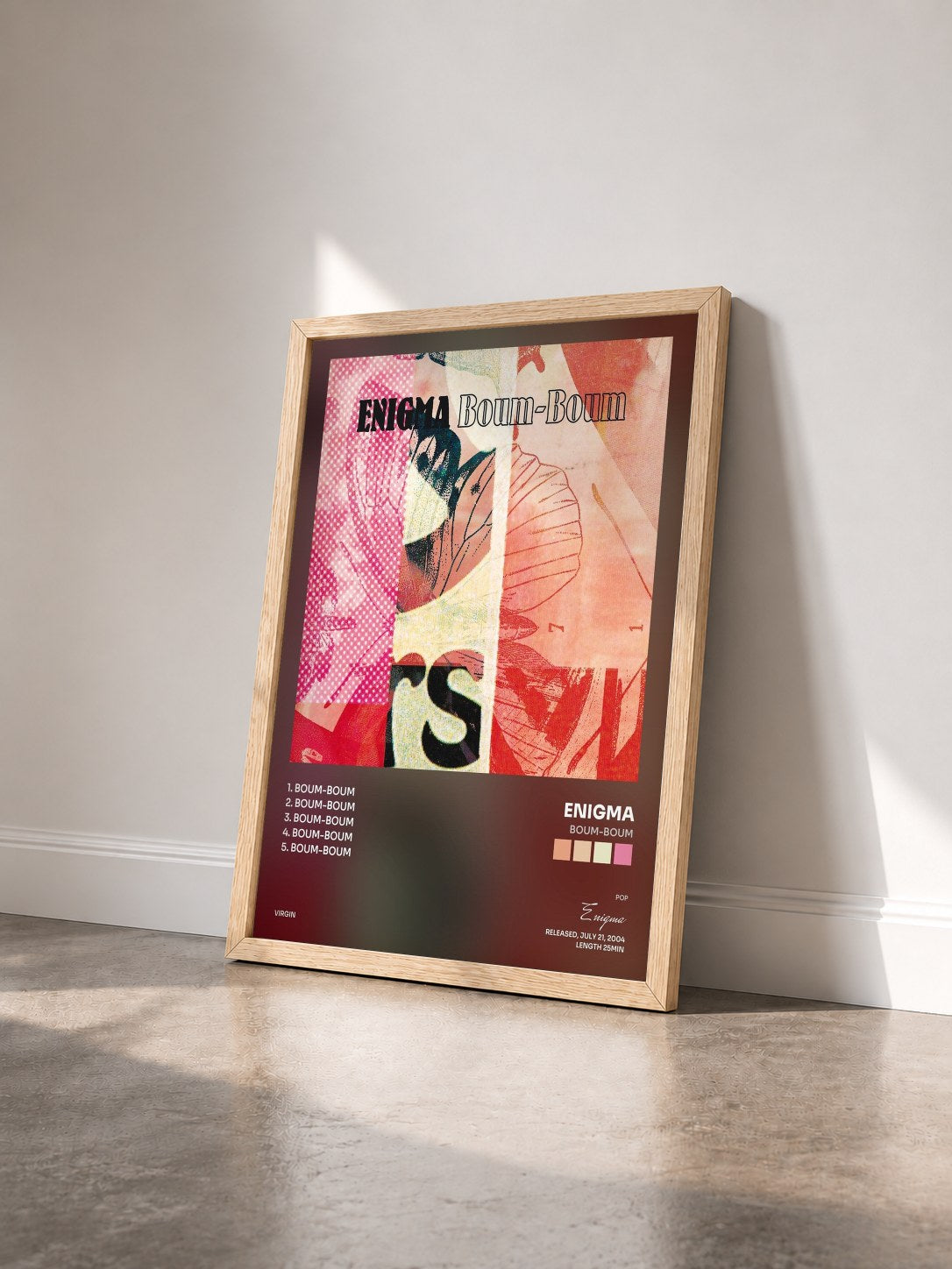 #bois Tableau de l'album Boum-Boum de Enigma vu de trois quarts, cadre en bois brut