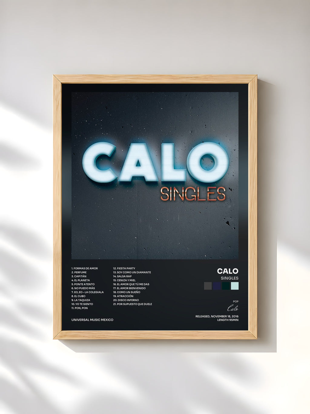 #bois Tableau de l'album Singles de Calo, cadre en bois brut, imprimé et encadré en France