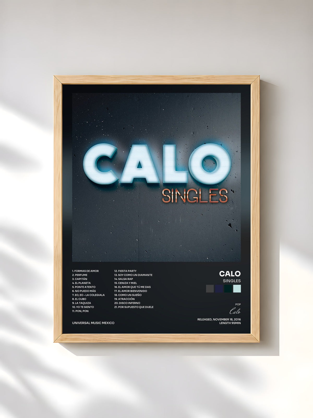 #bois Tableau de l'album Singles de Calo, cadre en bois brut, imprimé et encadré en France