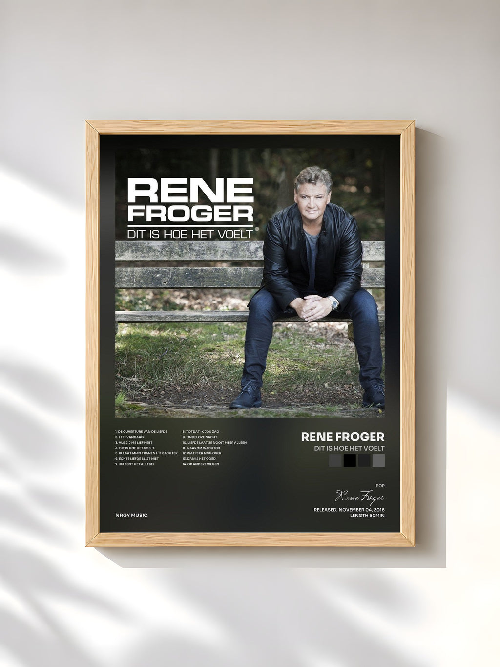 #bois Tableau de l'album Dit Is Hoe Het Voelt de Rene Froger, cadre en bois brut, imprimé et encadré en France