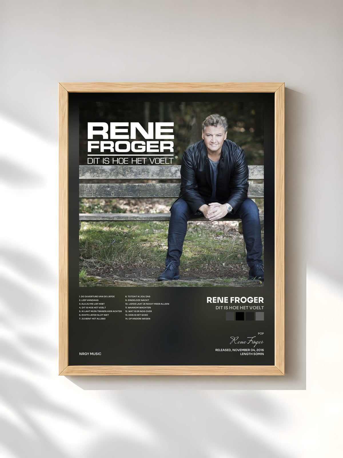 #bois Tableau de l'album Dit Is Hoe Het Voelt de Rene Froger, cadre en bois brut, imprimé et encadré en France