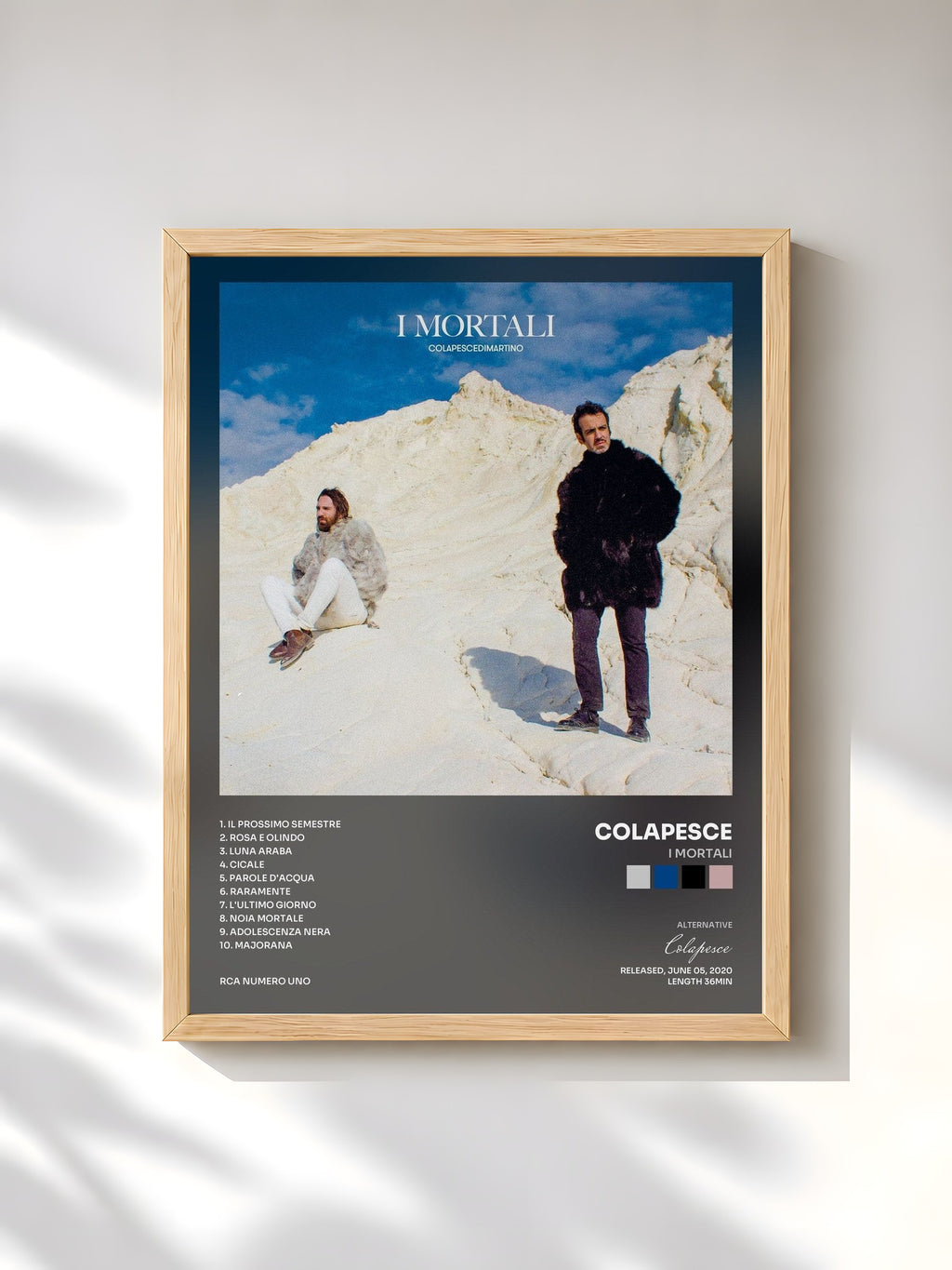 #bois Tableau de l'album I Mortali de Colapesce, cadre en bois brut, imprimé et encadré en France