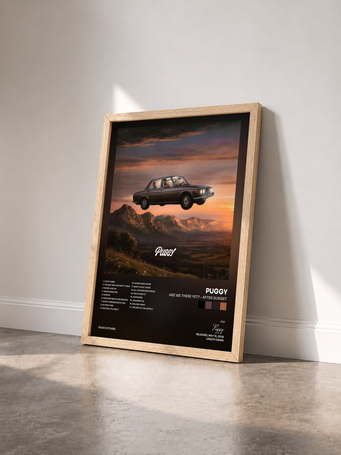 #bois Tableau de l'album Are We There Yet? - After Sunset de Puggy vu de trois quarts, cadre en bois brut