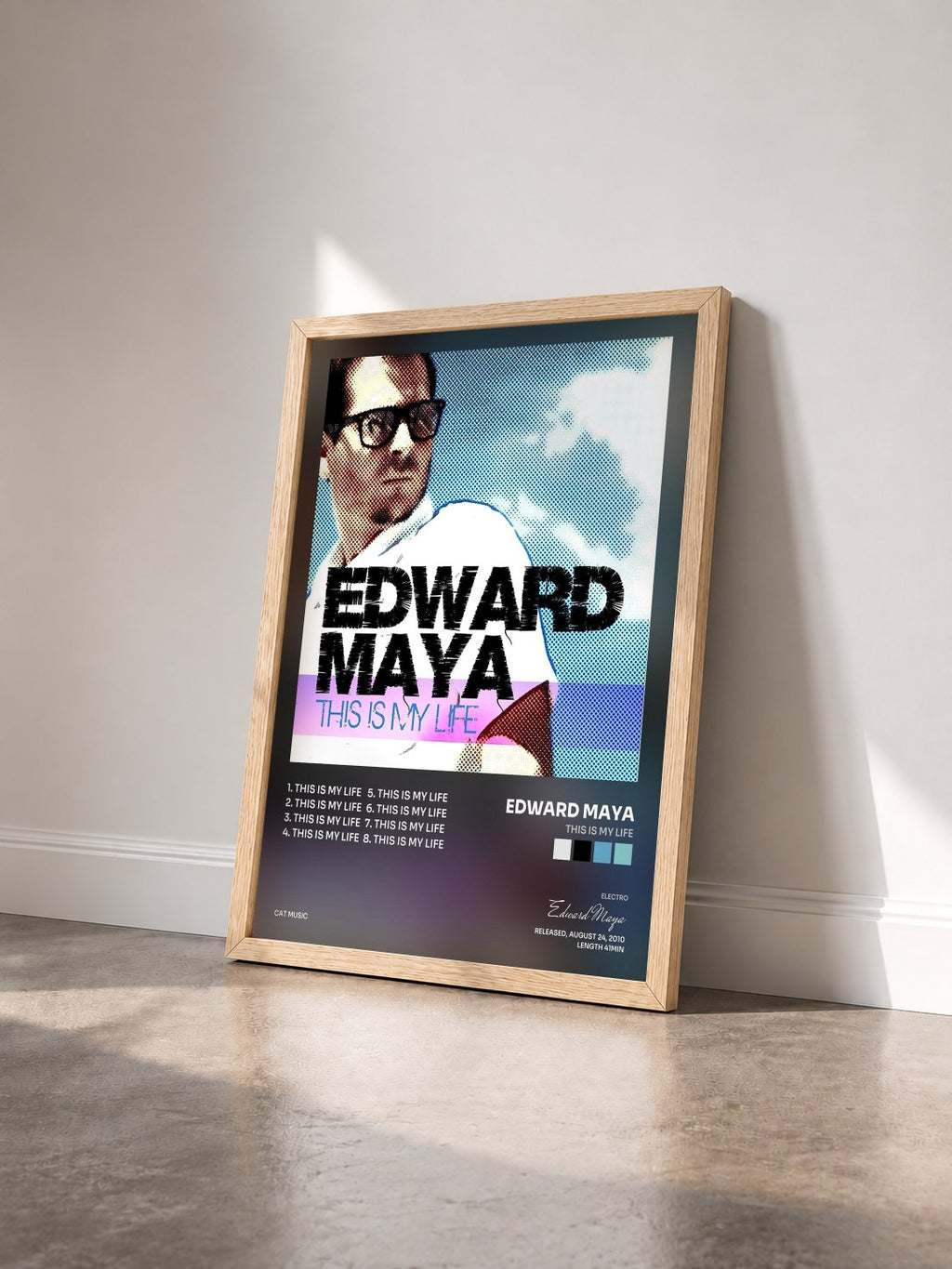 #bois Tableau de l'album This Is My Life de Edward Maya vu de trois quarts, cadre en bois brut