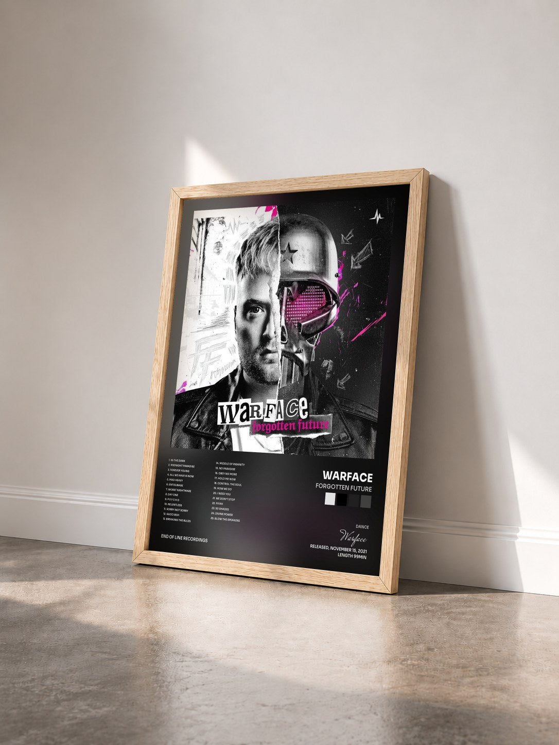 #bois Tableau de l'album Forgotten Future de Warface vu de trois quarts, cadre en bois brut
