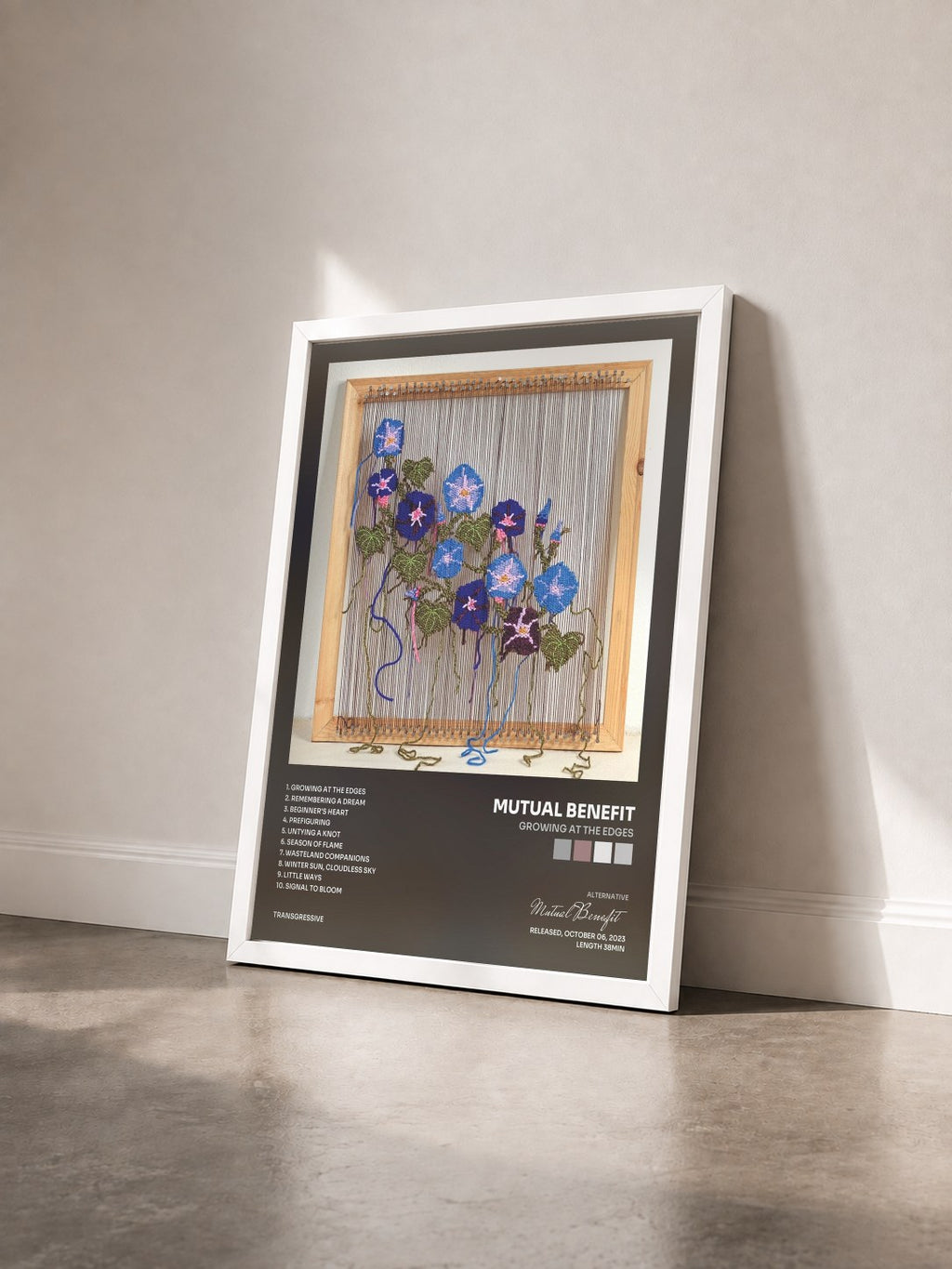 #blanc Tableau de l'album Growing at the Edges de Mutual Benefit vu de trois quarts, cadre blanc