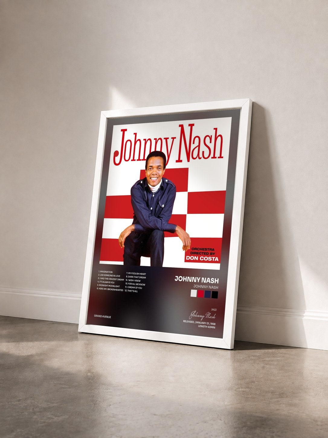 #blanc Tableau de l'album Johnny Nash de Johnny Nash vu de trois quarts, cadre blanc
