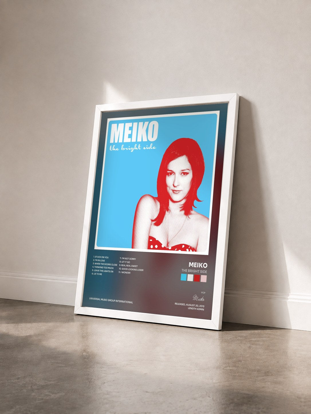 #blanc Tableau de l'album The Bright Side de Meiko vu de trois quarts, cadre blanc