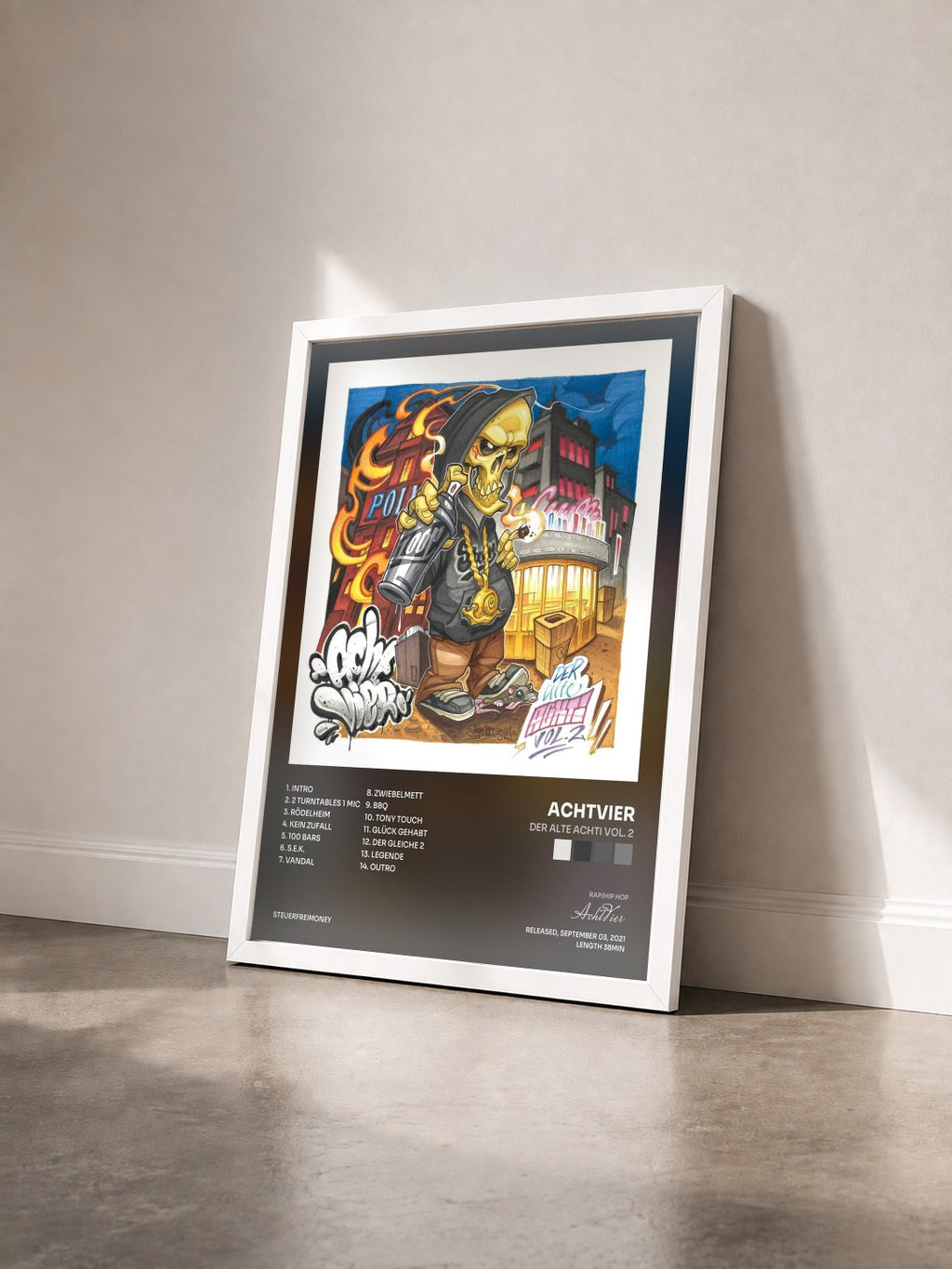 #blanc Tableau de l'album Der alte Achti Vol. 2 de AchtVier vu de trois quarts, cadre blanc