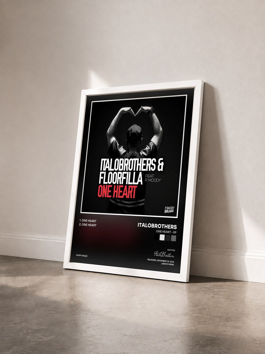 #blanc Tableau de l'album One Heart - EP de ItaloBrothers vu de trois quarts, cadre blanc