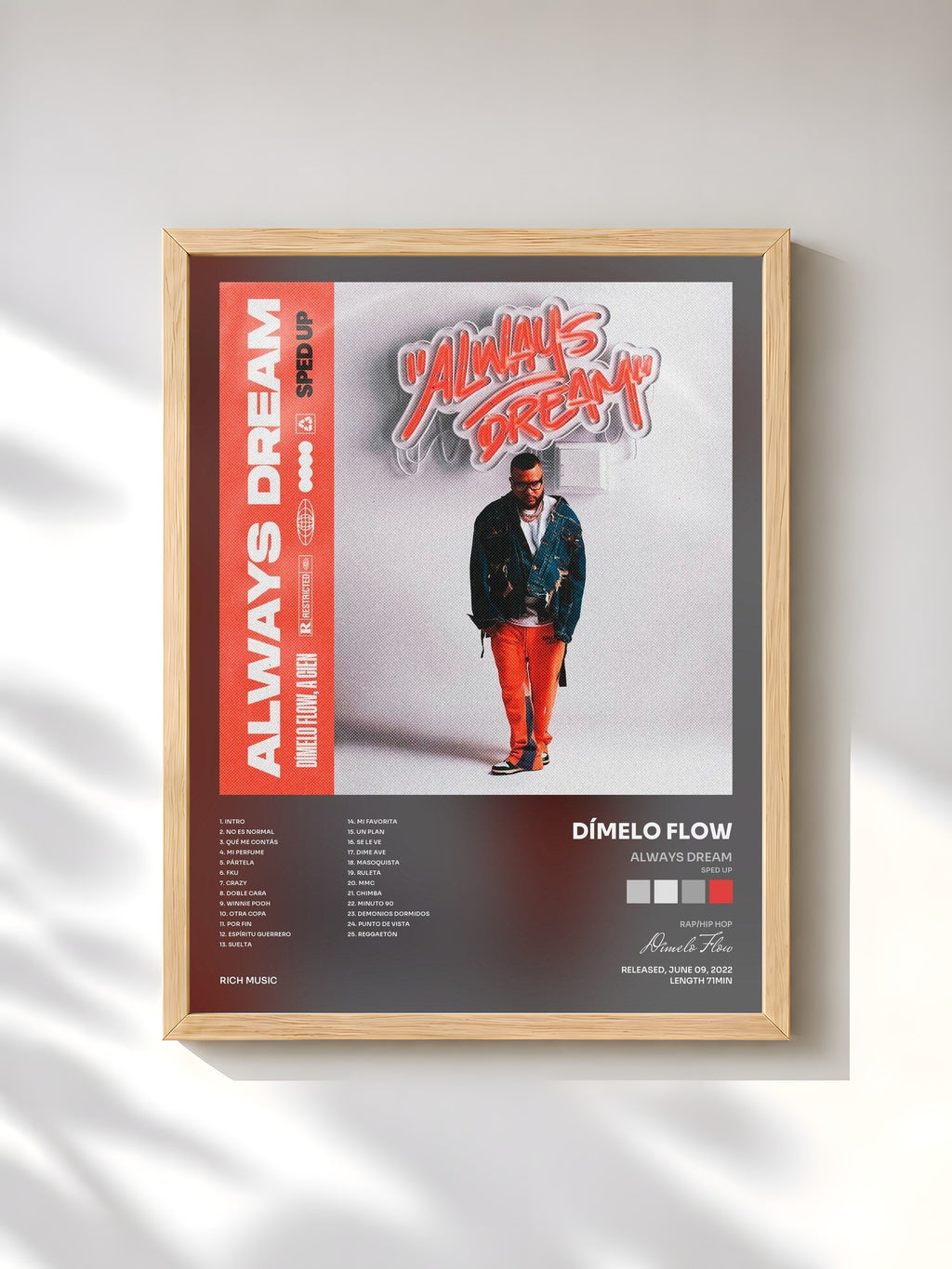 #bois Tableau de l'album Always Dream (Sped Up) de Dímelo Flow, cadre en bois brut, imprimé et encadré en France