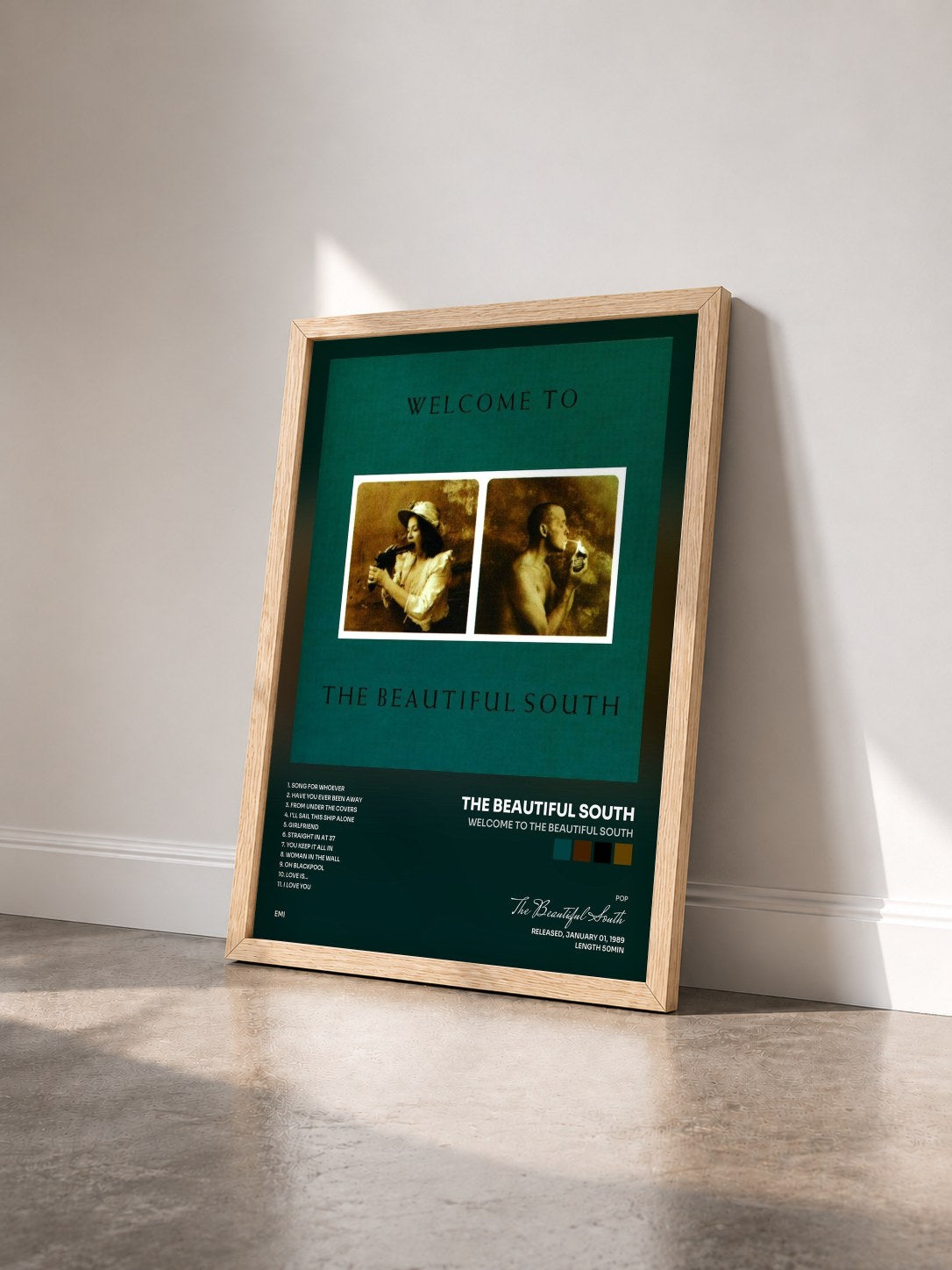 #bois Tableau de l'album Welcome To The Beautiful South de The Beautiful South vu de trois quarts, cadre en bois brut